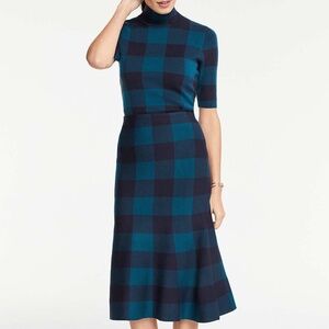 Ann Taylor Plaid Mock Neck Sweater and Trumpet Knit Skirt Set Size S